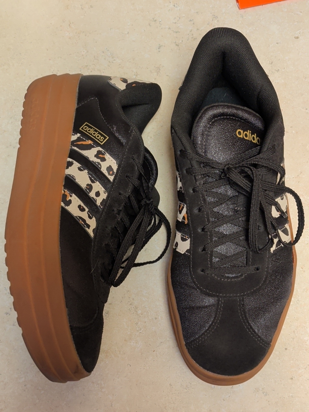 adidas Women’s Brown Sneakers with Leopard Print and Gum Sole